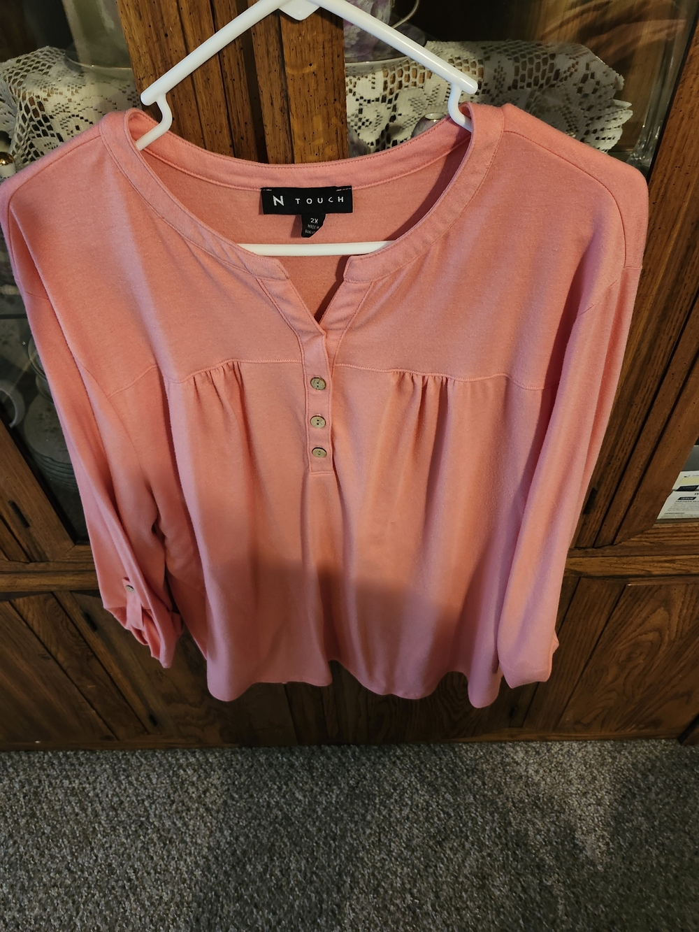 Women's Pink Button-Front Pullover Top